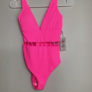 Peixoto Anthro Hot Pink Swimsuit NWT Womens Small One Piece Cut Out Revolve Bran